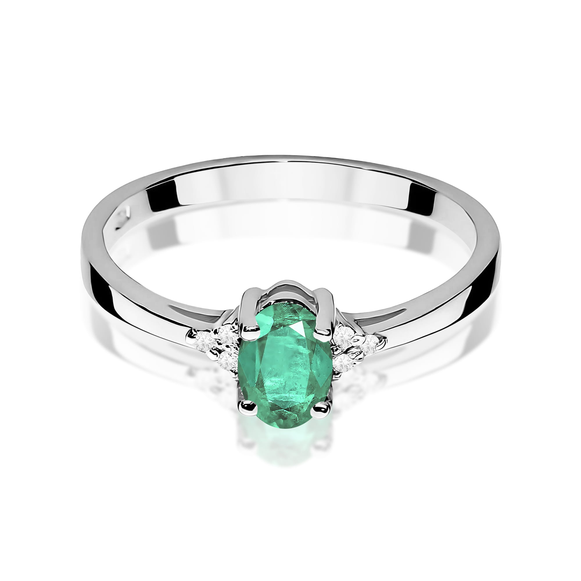 Inel Aur 9K cu Smarald 0.40 ct si Diamante Naturale 0.05 ct