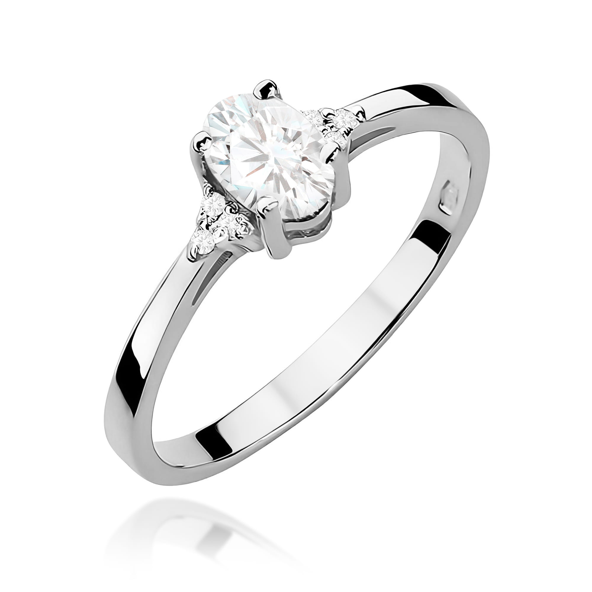 Inel Aur 9K cu Safir Alb 0.50 ct si Diamante Naturale 0.05 ct
