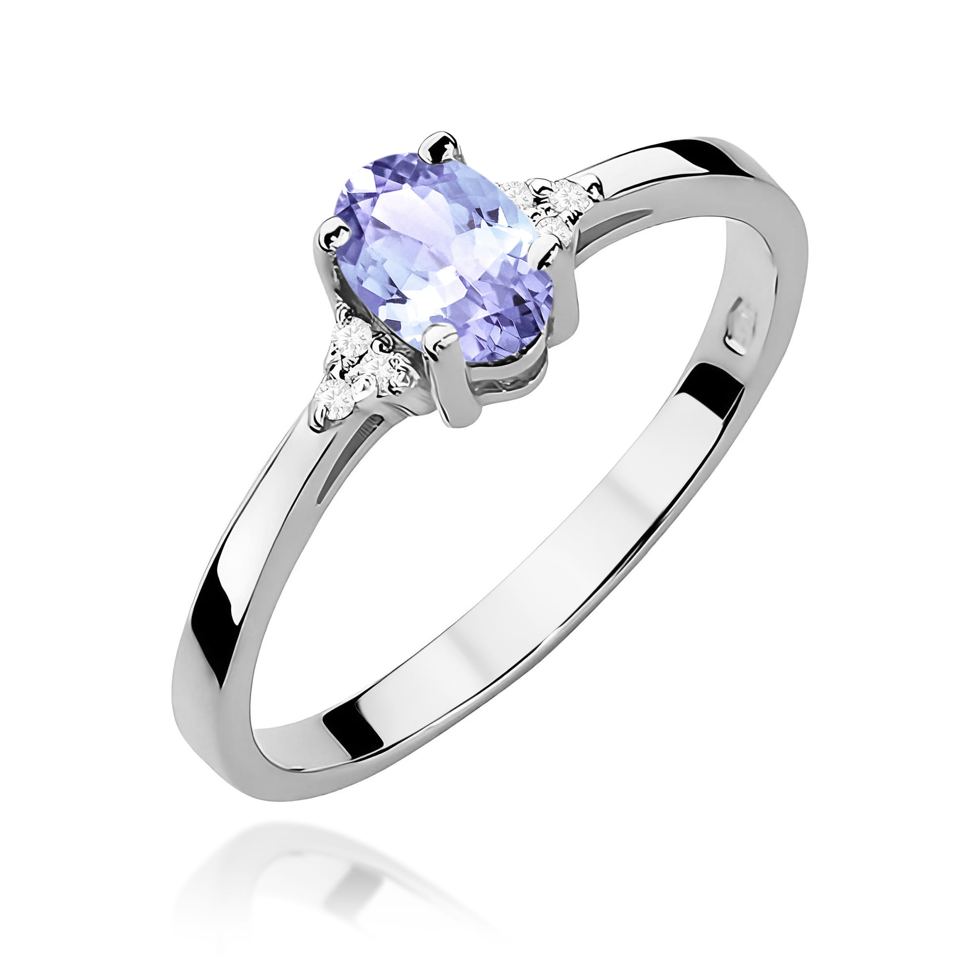 Inel Aur 9K cu Tanzanit 0.40 ct si Diamante Naturale 0.05 ct
