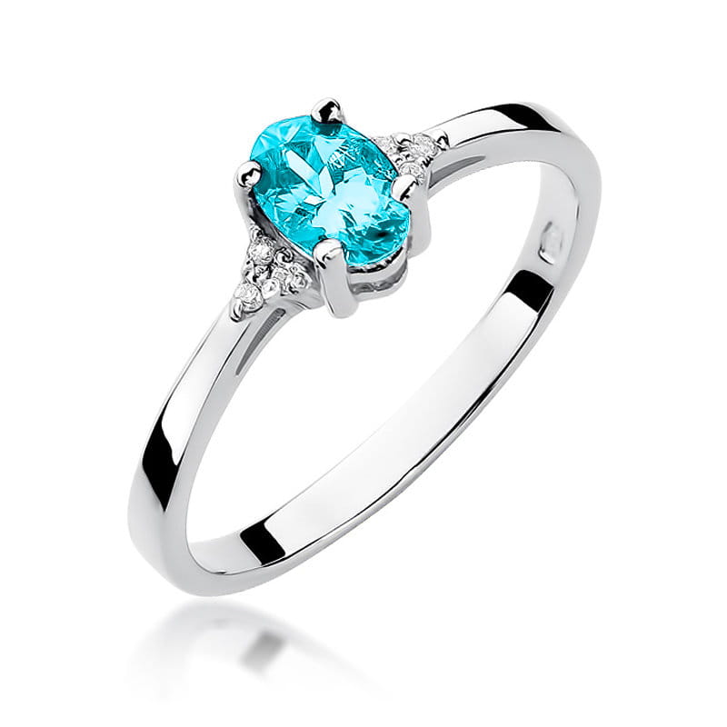 Inel Aur 9K cu Topaz Swiss 0.50 ct si Diamante Naturale 0.05 ct