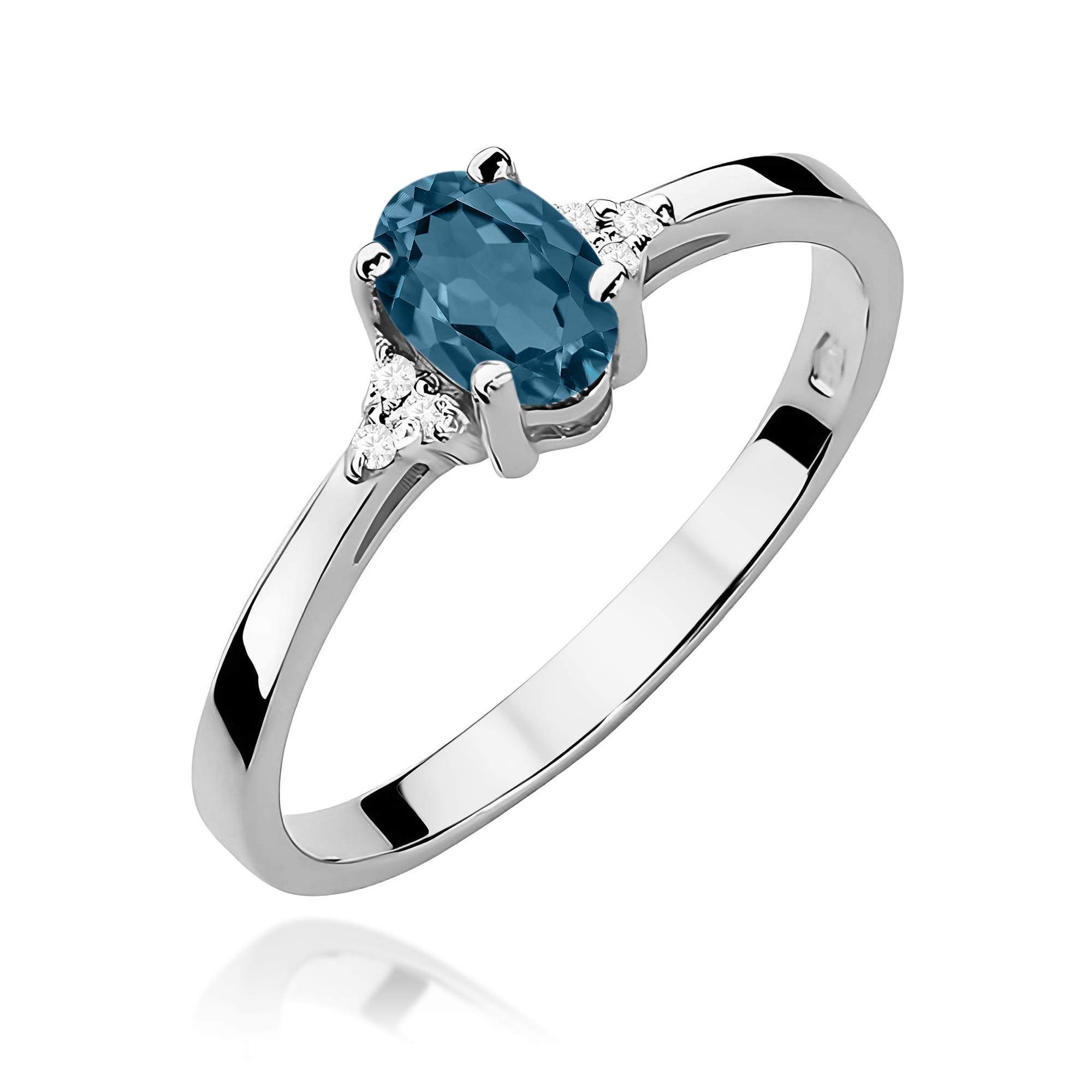 Inel Aur 9K cu Topaz London Blue 0.50 ct si Diamante Naturale 0.05 ct