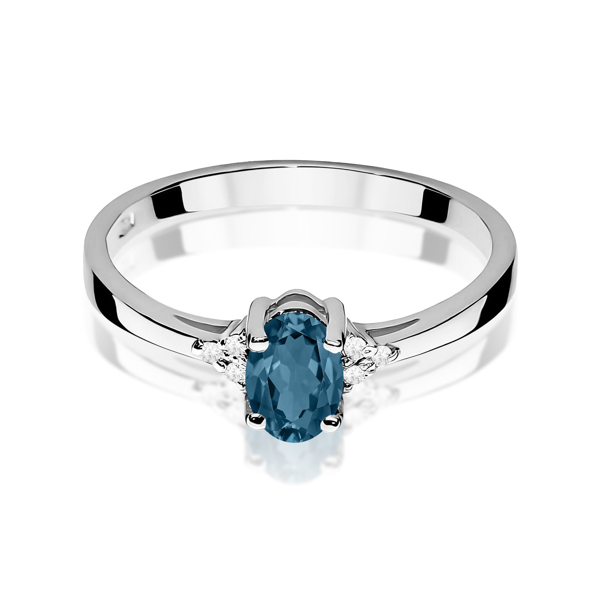 Inel Aur 9K cu Topaz London Blue 0.50 ct si Diamante Naturale 0.05 ct