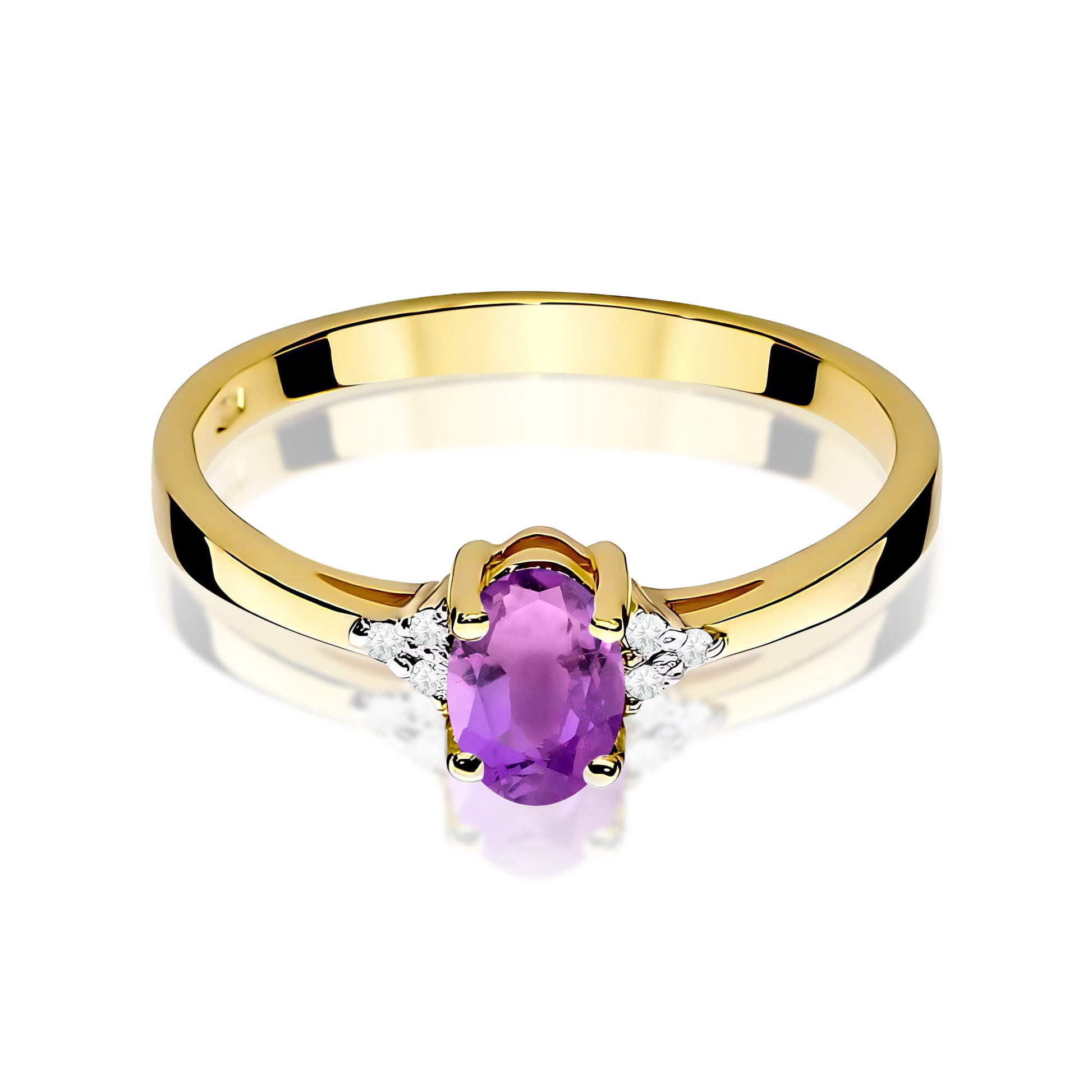 Inel Aur 9K cu Ametist 0.40 ct si Diamante Naturale 0.05 ct