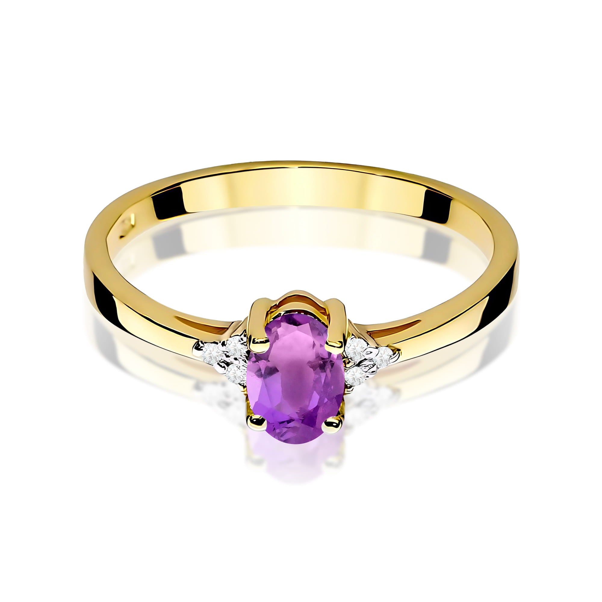 Inel Aur 9K cu Ametist 0.40 ct si Diamante Naturale 0.05 ct
