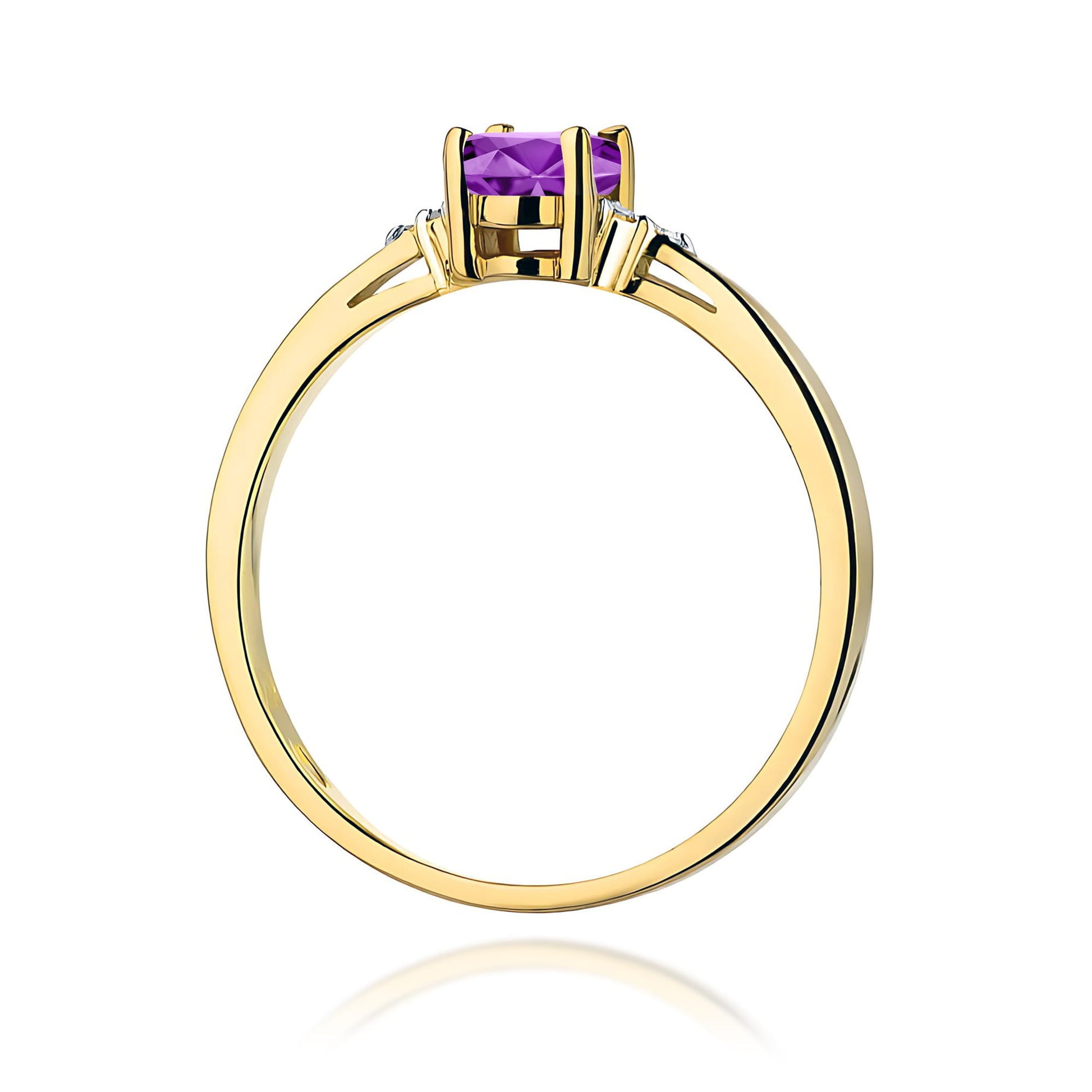 Inel Aur 9K cu Ametist 0.40 ct si Diamante Naturale 0.05 ct