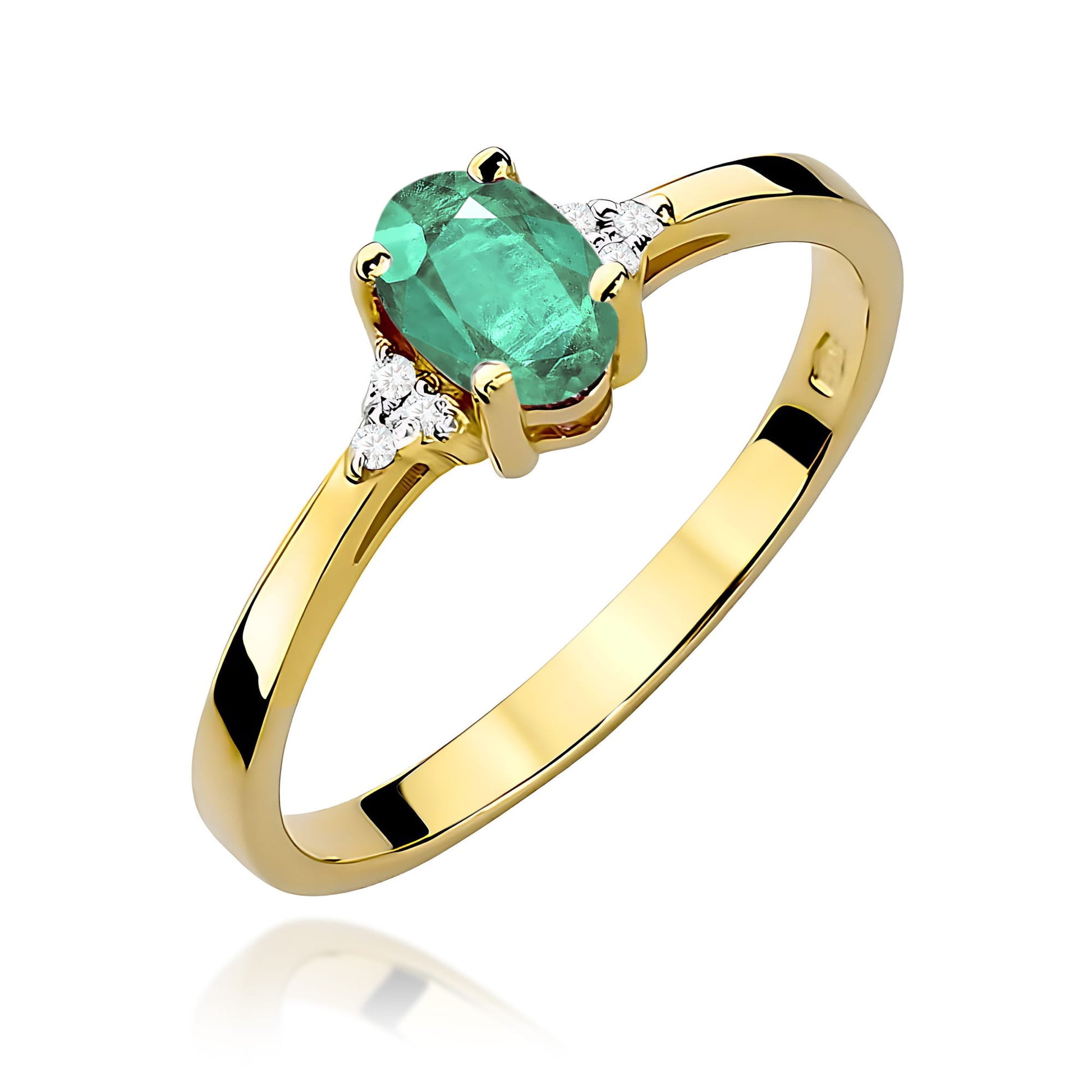 Inel Aur 9K cu Smarald 0.40 ct si Diamante Naturale 0.05 ct