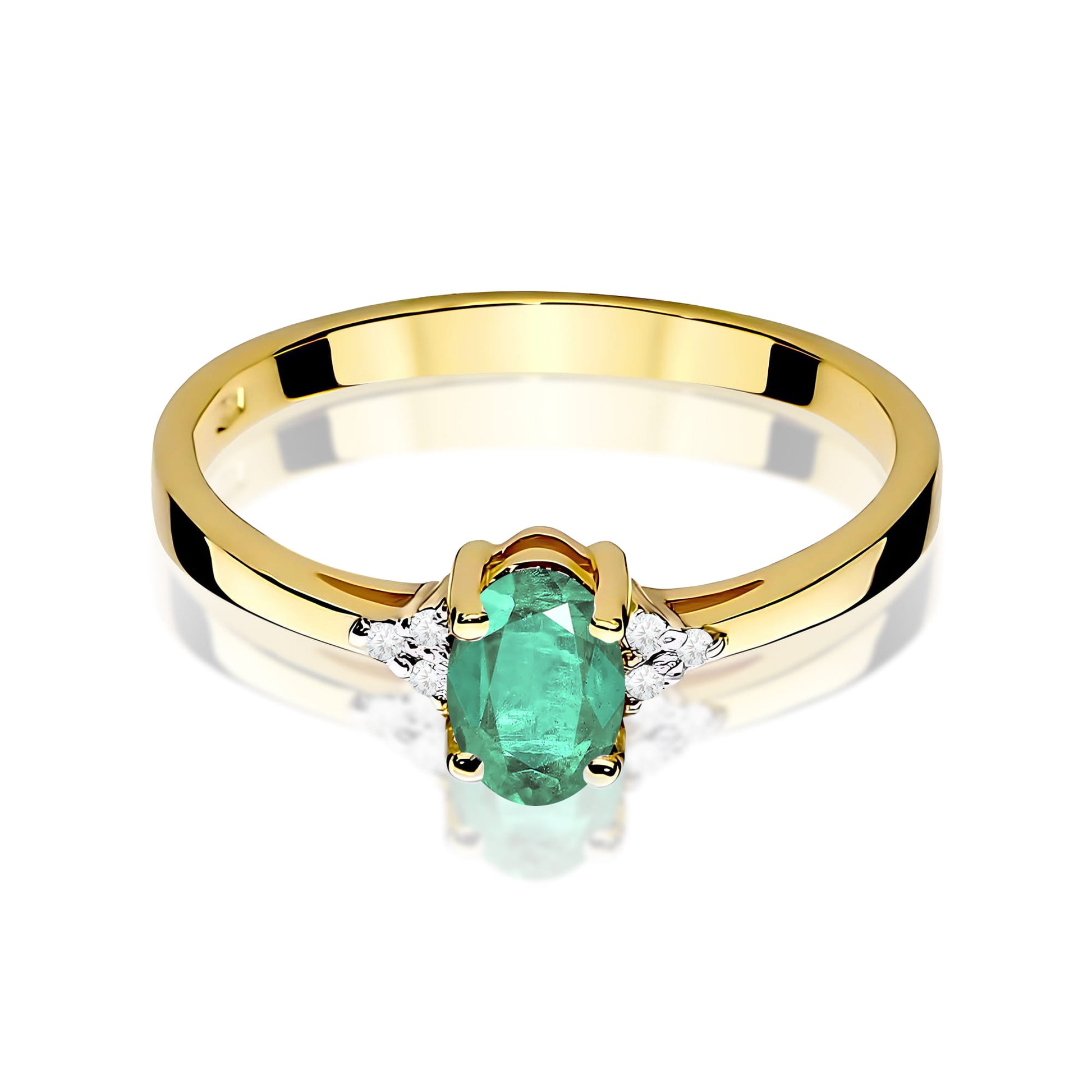 Inel Aur 9K cu Smarald 0.40 ct si Diamante Naturale 0.05 ct