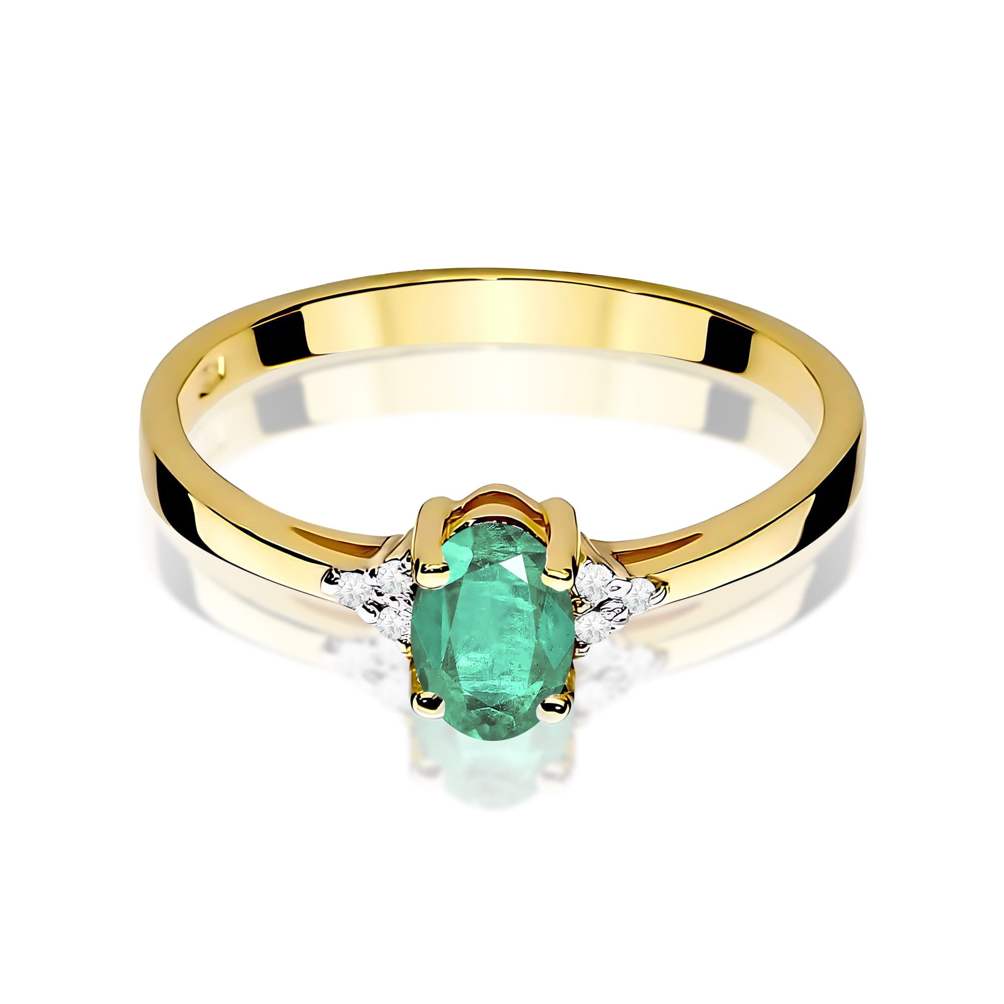 Inel Aur 9K cu Smarald 0.40 ct si Diamante Naturale 0.05 ct
