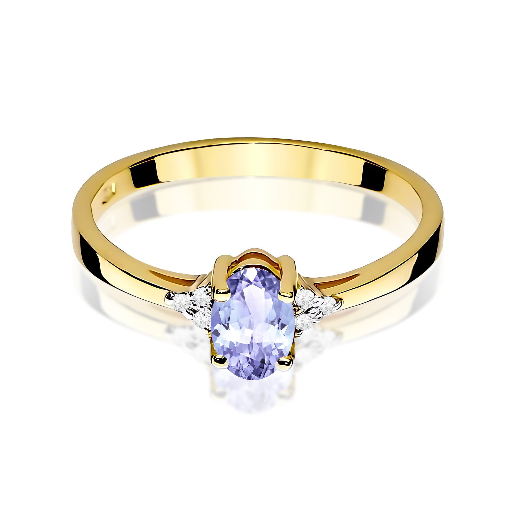 Inel Aur 9K cu Tanzanit 0.40 ct si Diamante Naturale 0.05 ct