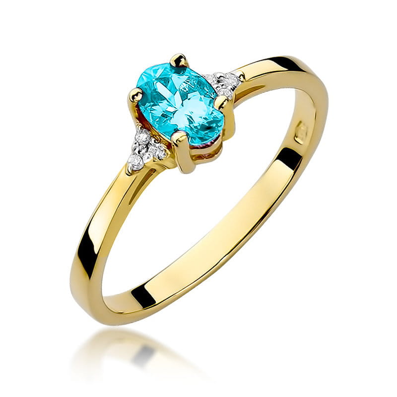 Inel Aur 9K cu Topaz Swiss 0.50 ct si Diamante Naturale 0.05 ct