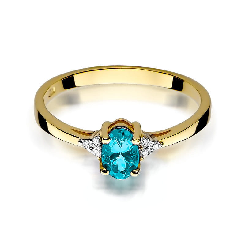 Inel Aur 9K cu Topaz Swiss 0.50 ct si Diamante Naturale 0.05 ct