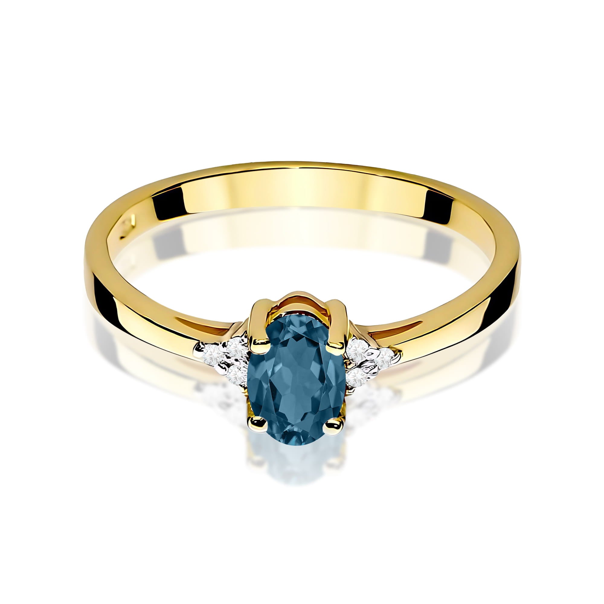 Inel Aur 9K cu Topaz London Blue 0.50 ct si Diamante Naturale 0.05 ct