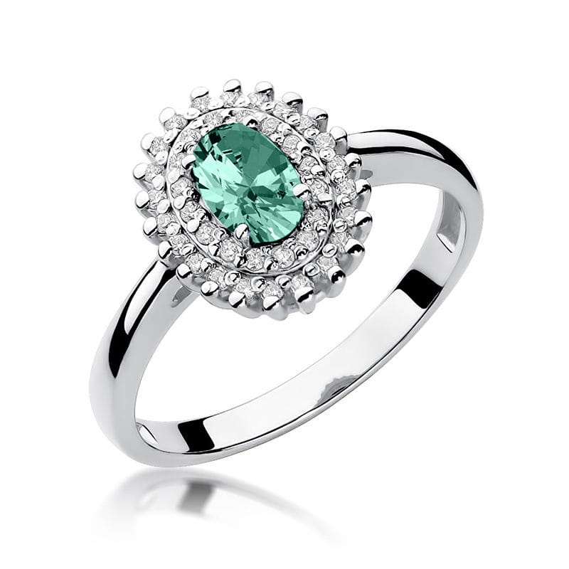 Inel Aur 9K cu Smarald 0.40 ct si Diamante Naturale 0.20 ct