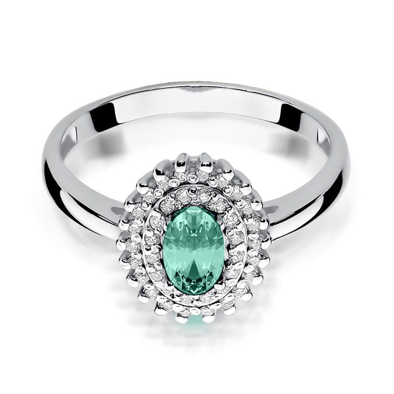 Inel Aur 9K cu Smarald 0.40 ct si Diamante Naturale 0.20 ct