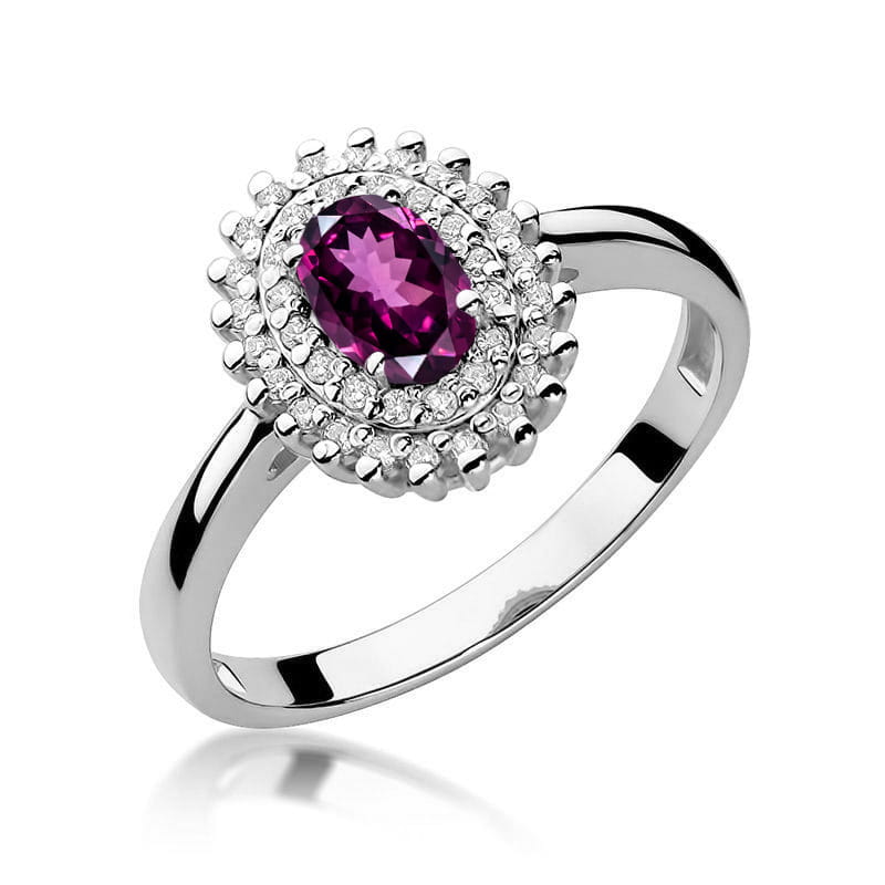 Inel Aur 9K cu Rhodolite 0.50 ct si Diamante Naturale 0.20 ct