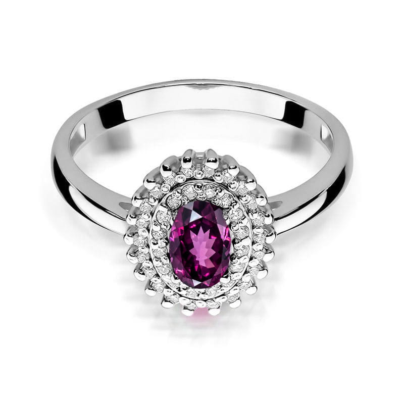 Inel Aur 9K cu Rhodolite 0.50 ct si Diamante Naturale 0.20 ct