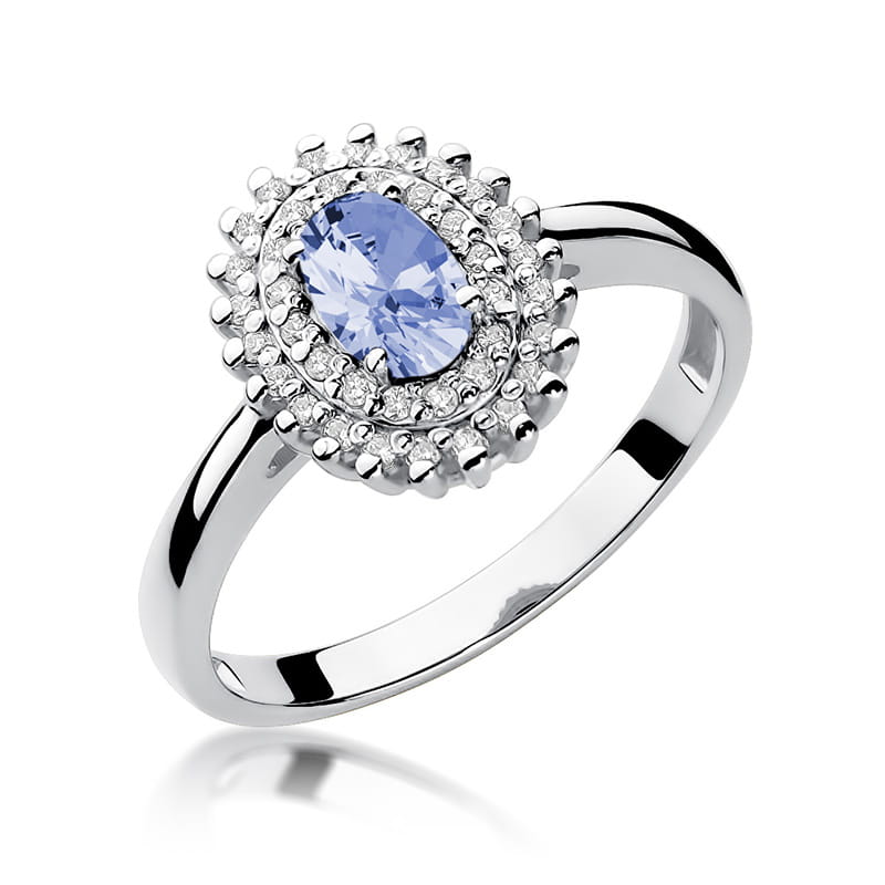 Inel Aur 9K cu Tanzanit 0.40 ct si Diamante Naturale 0.20 ct