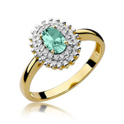 Inel Aur 9K cu Smarald 0.40 ct si Diamante Naturale 0.20 ct