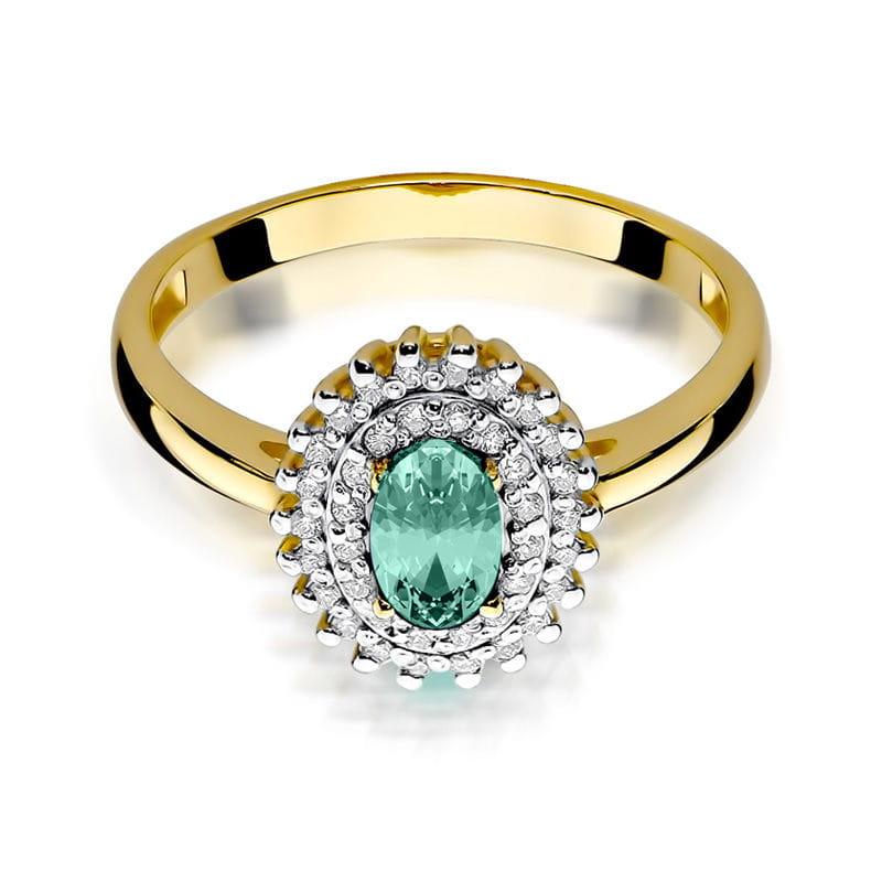Inel Aur 9K cu Smarald 0.40 ct si Diamante Naturale 0.20 ct