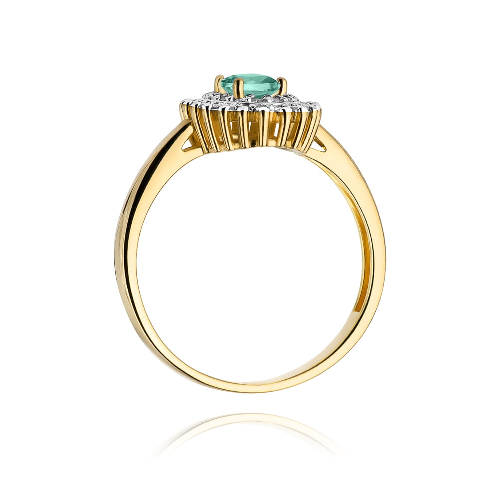 Inel Aur 9K cu Smarald 0.40 ct si Diamante Naturale 0.20 ct