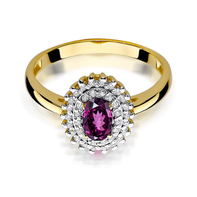 Inel Aur 9K cu Rhodolite 0.50 ct si Diamante Naturale 0.20 ct