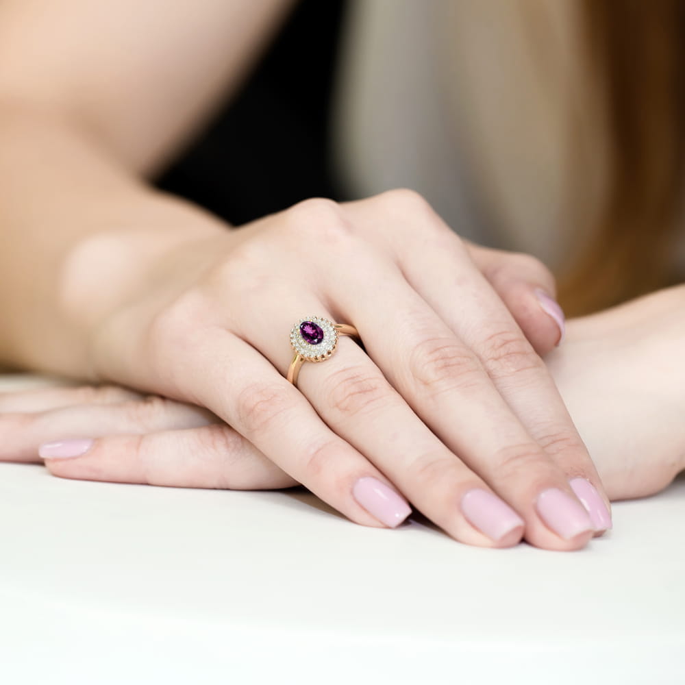 Inel Aur 9K cu Rhodolite 0.50 ct si Diamante Naturale 0.20 ct