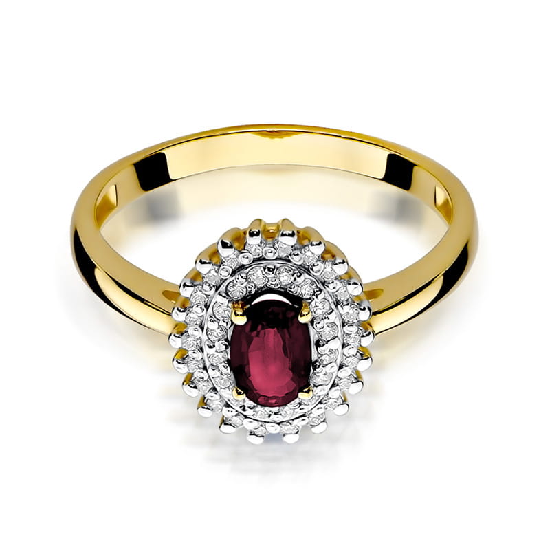 Inel Aur 9K cu Rubin 0.60 ct si Diamante Naturale 0.20 ct