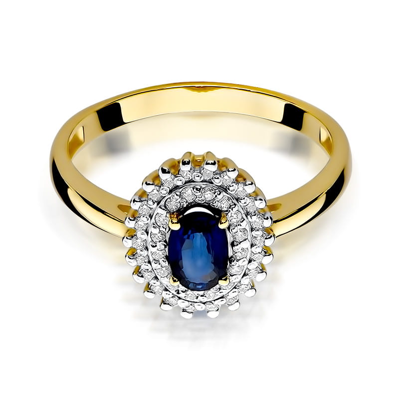 Inel Aur 9K cu Safir 0.70 ct si Diamante Naturale 0.20 ct