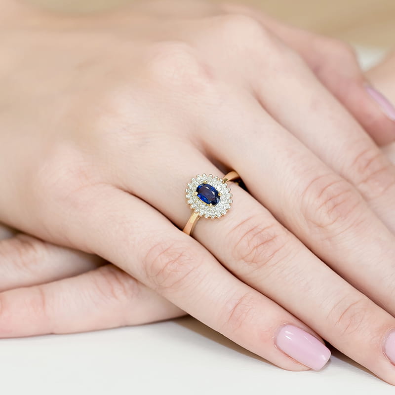 Inel Aur 9K cu Safir 0.70 ct si Diamante Naturale 0.20 ct