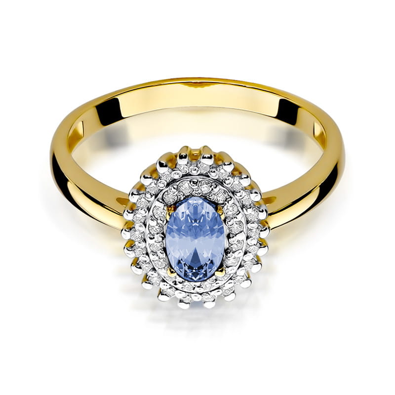 Inel Aur 9K cu Tanzanit 0.40 ct si Diamante Naturale 0.20 ct
