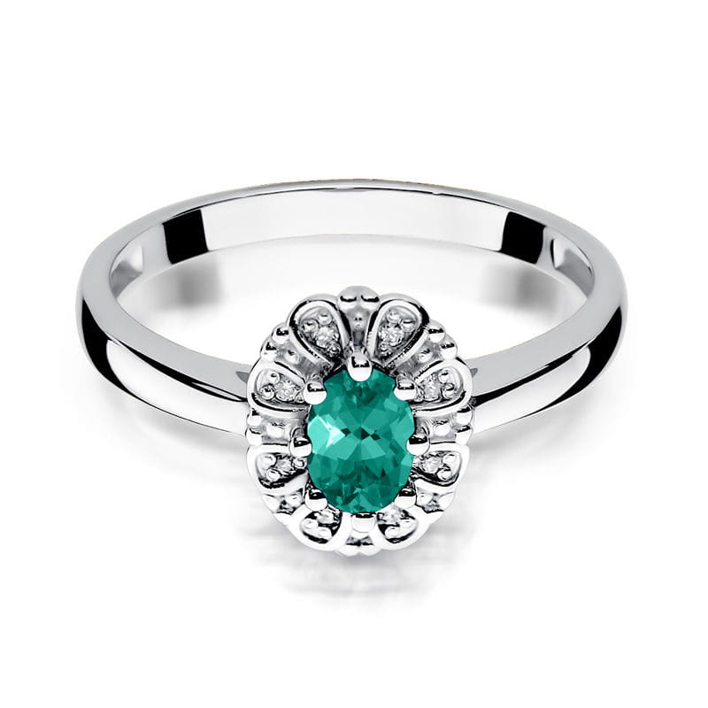 Inel Aur 9K cu Smarald 0.40 ct si Diamante Naturale 0.07 ct