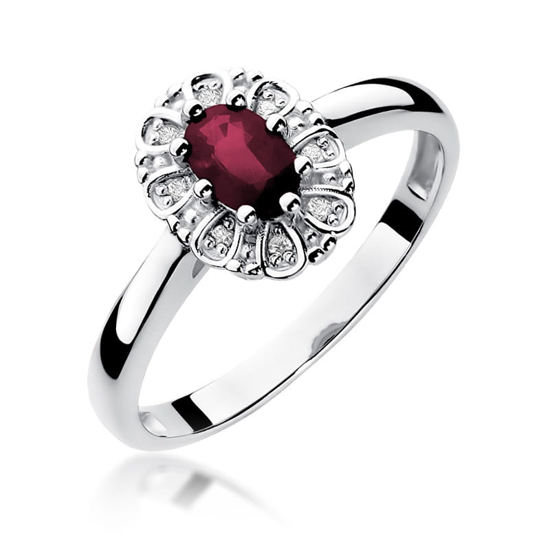 Inel Aur 9K cu Rubin 0.60 ct si Diamante Naturale 0.07 ct