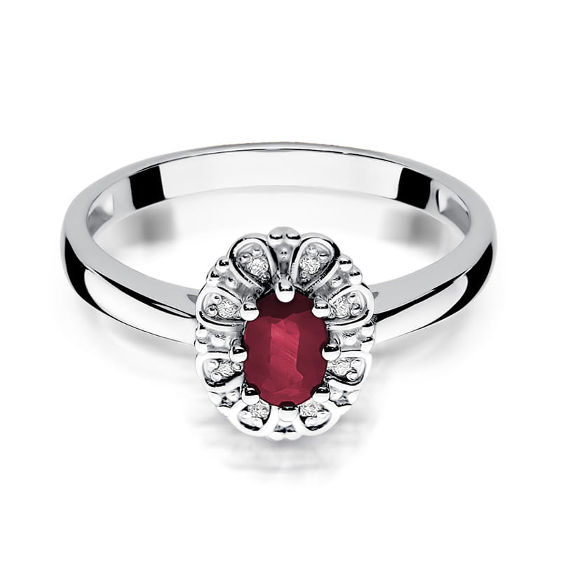 Inel Aur 9K cu Rubin 0.60 ct si Diamante Naturale 0.07 ct