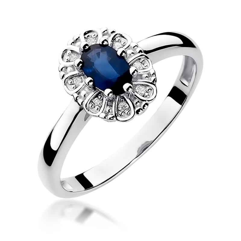 Inel Aur 9K cu Safir 0.70 ct si Diamante Naturale 0.07 ct