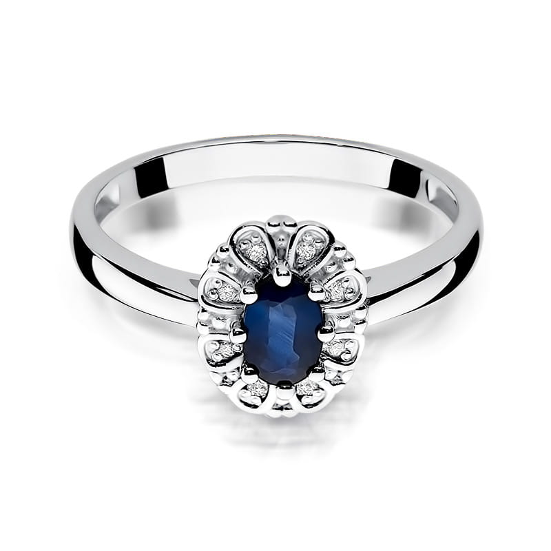 Inel Aur 9K cu Safir 0.70 ct si Diamante Naturale 0.07 ct