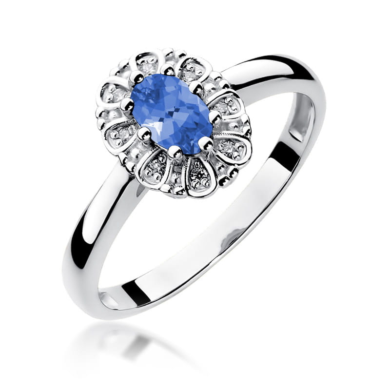 Inel Aur 9K cu Tanzanit 0.40 ct si Diamante Naturale 0.07 ct