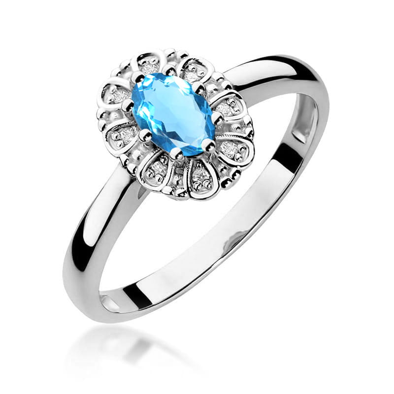 Inel Aur 9K cu Topaz Swiss 0.50 ct si Diamante Naturale 0.07 ct