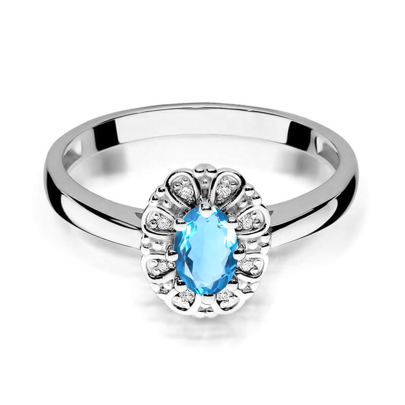 Inel Aur 9K cu Topaz Swiss 0.50 ct si Diamante Naturale 0.07 ct