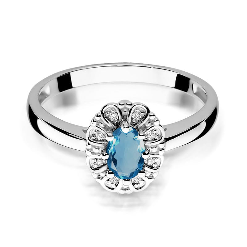 Inel Aur 9K cu Topaz London Blue 0.50 ct si Diamante Naturale 0.07 ct