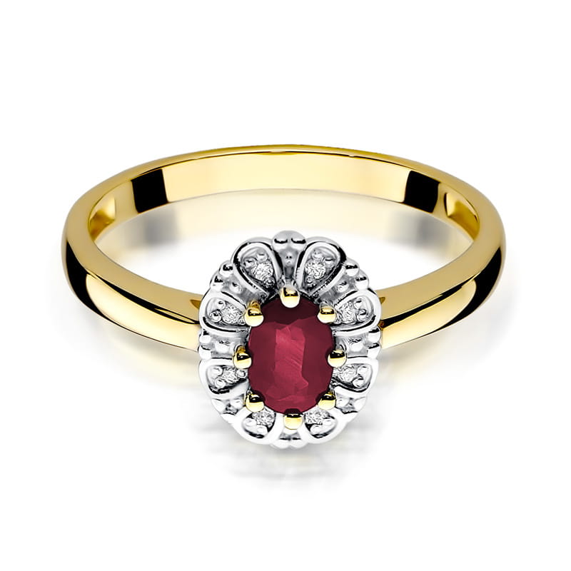 Inel Aur 9K cu Rubin 0.60 ct si Diamante Naturale 0.07 ct