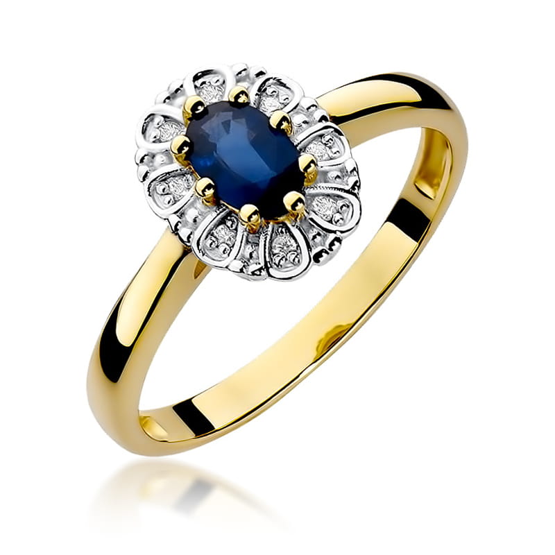Inel Aur 9K cu Safir 0.70 ct si Diamante Naturale 0.07 ct