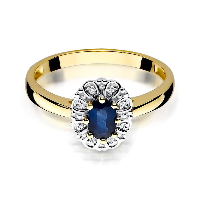 Inel Aur 9K cu Safir 0.70 ct si Diamante Naturale 0.07 ct