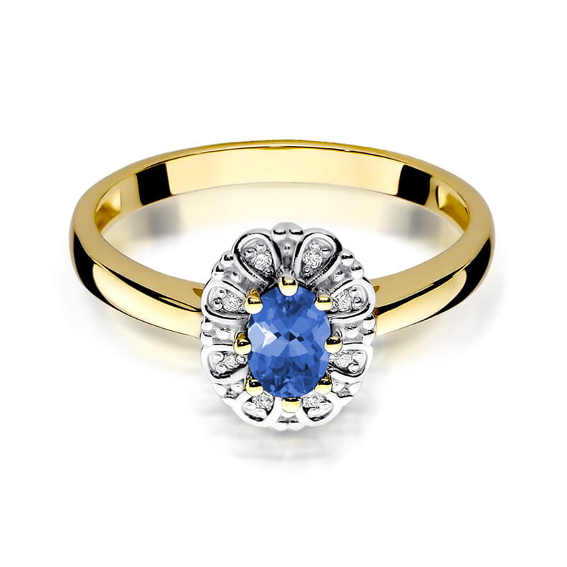Inel Aur 9K cu Tanzanit 0.40 ct si Diamante Naturale 0.07 ct