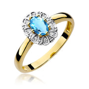 Inel Aur 9K cu Topaz Swiss 0.50 ct si Diamante Naturale 0.07 ct
