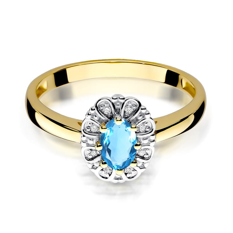 Inel Aur 9K cu Topaz Swiss 0.50 ct si Diamante Naturale 0.07 ct