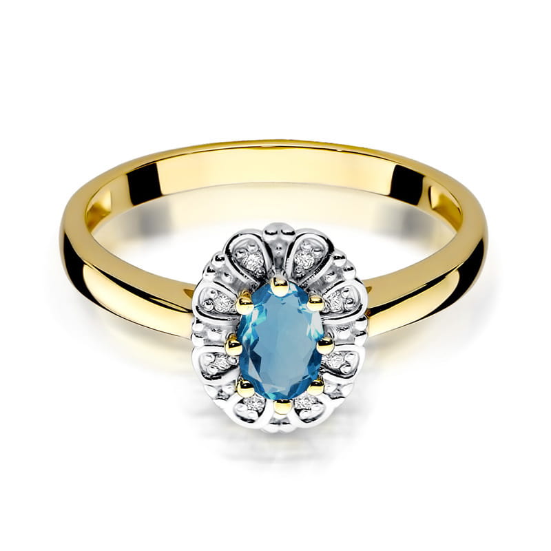 Inel Aur 9K cu Topaz London Blue 0.50 ct si Diamante Naturale 0.07 ct