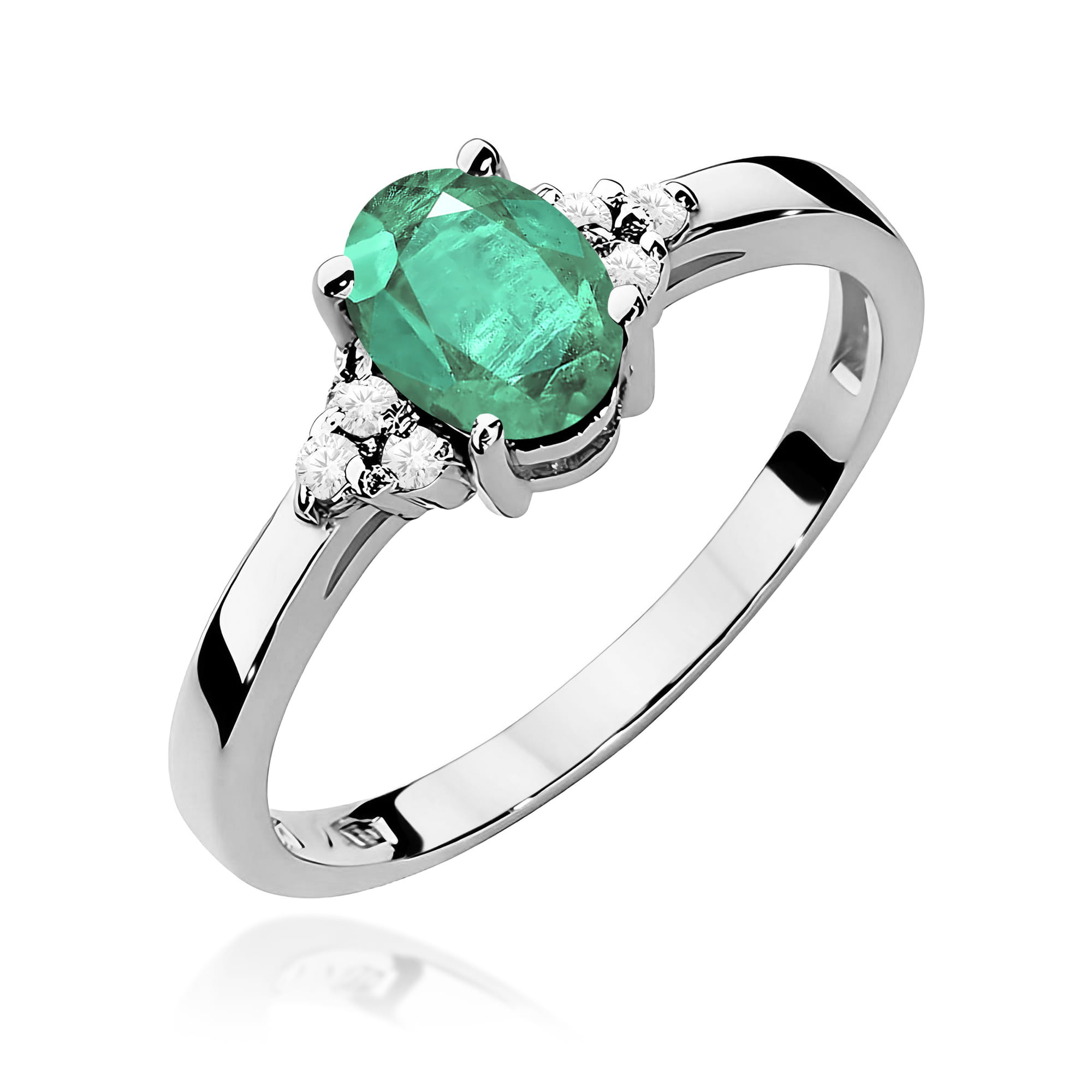 Inel Aur 9K cu Smarald 0.80 ct si Diamante Naturale 0.05 ct