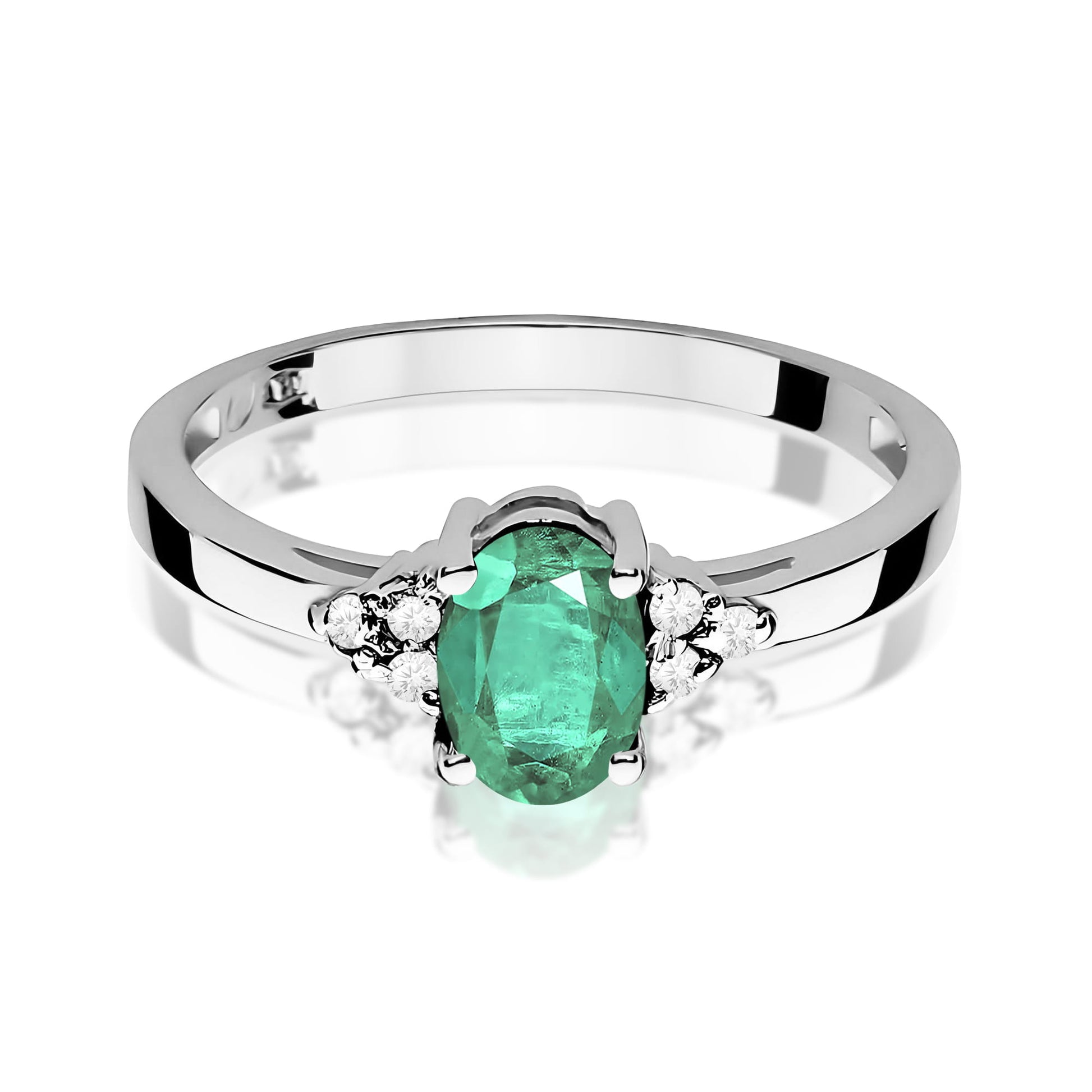 Inel Aur 9K cu Smarald 0.80 ct si Diamante Naturale 0.05 ct