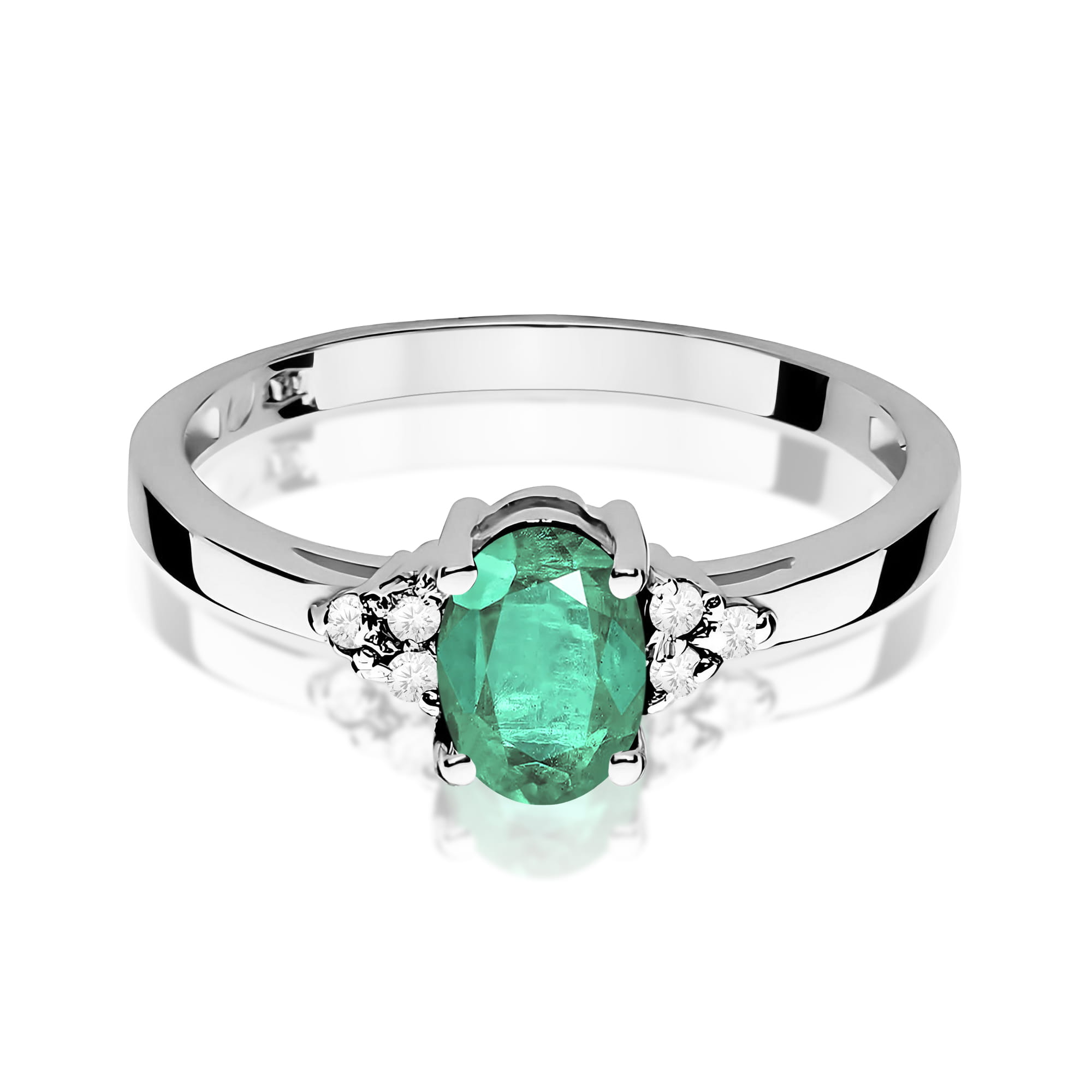 Inel Aur 9K cu Smarald 0.80 ct si Diamante Naturale 0.05 ct
