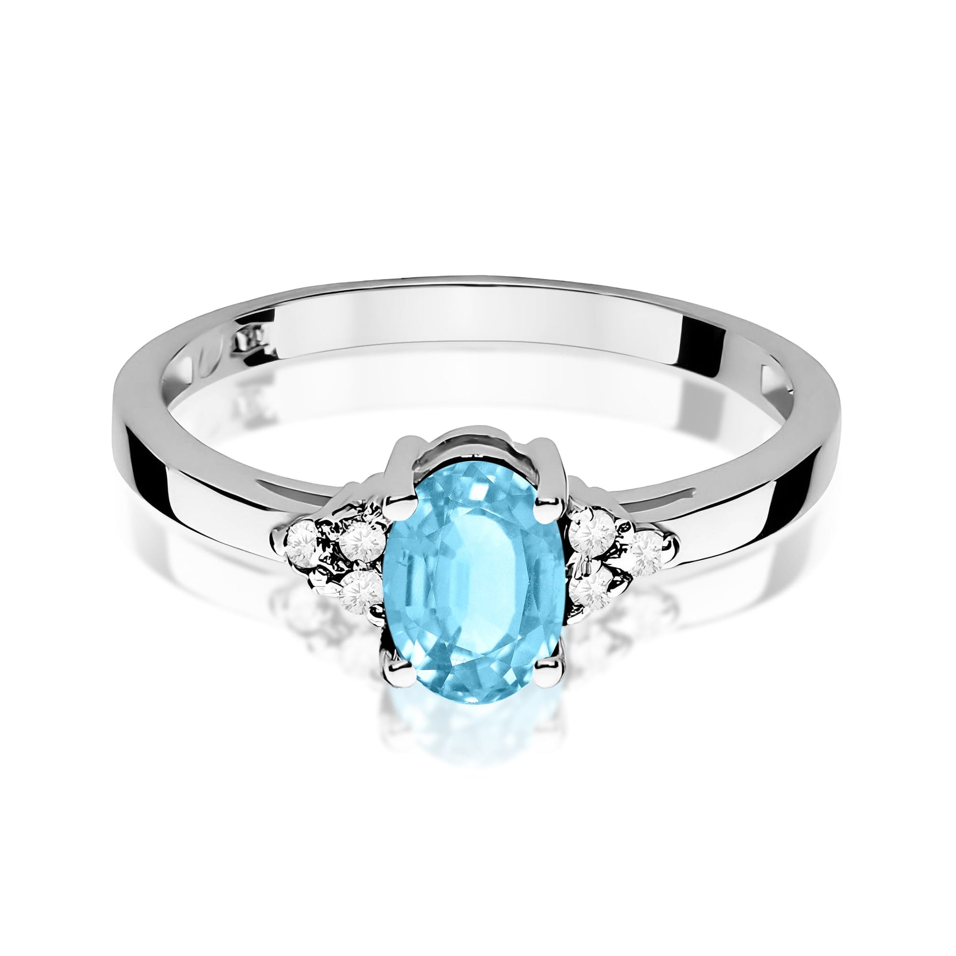 Inel Aur 9K cu Topaz Swiss 0.90 ct si Diamante Naturale 0.05 ct